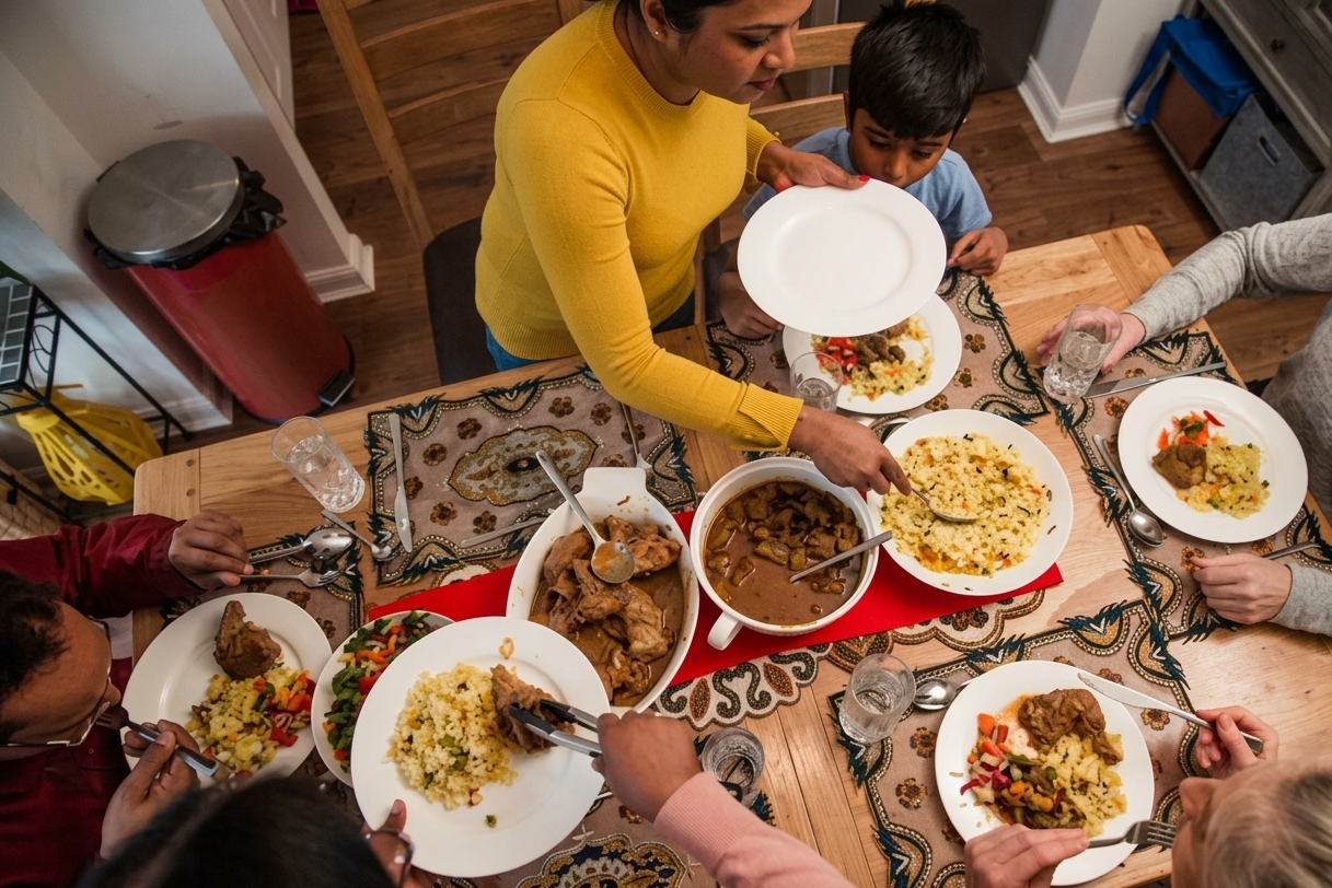 Bengali family gathered around a dinner table